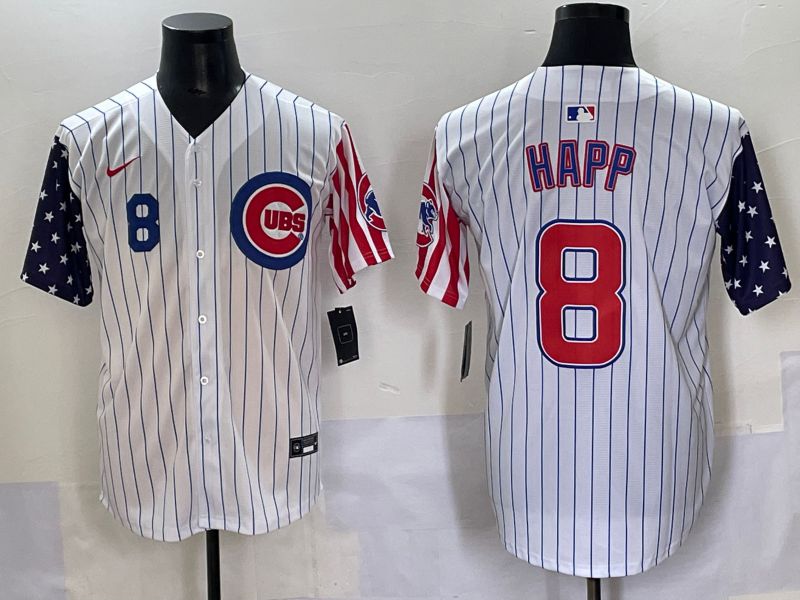 Men 2025 Chicago Cubs 8 Happ White Stripe a generation of national flags Joint Name Nike MLB Jersey style 4